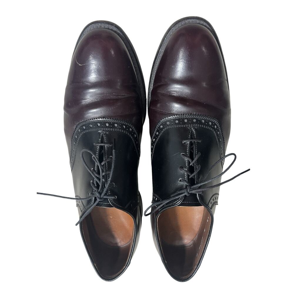Allen Edmonds Polo Two Tone Burgundy 12 Black Saddle Mens Dress Shoe 8271 Formal - Picture 2 of 12